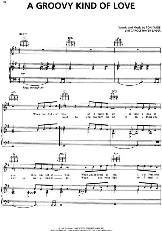 télécharger la partition d'accordéon A groovy kind of love (Chant : Phil Collins) (Slow) au format PDF