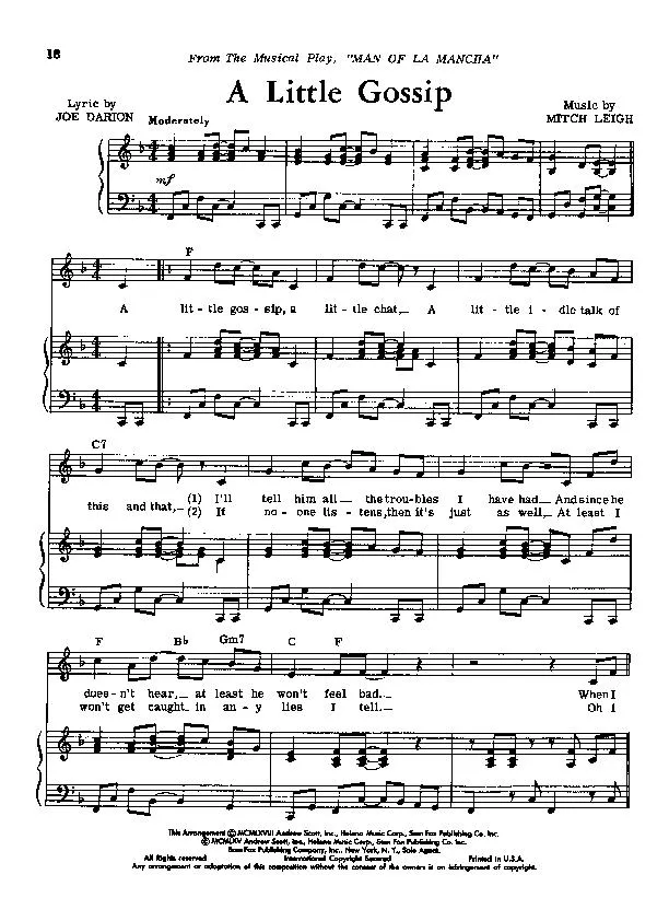 télécharger la partition d'accordéon A little gossip (Extrait de : Man of la Mancha) au format PDF