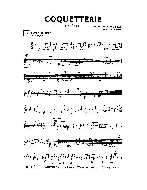 télécharger la partition d'accordéon Coquetterie (Fox Musette) au format PDF