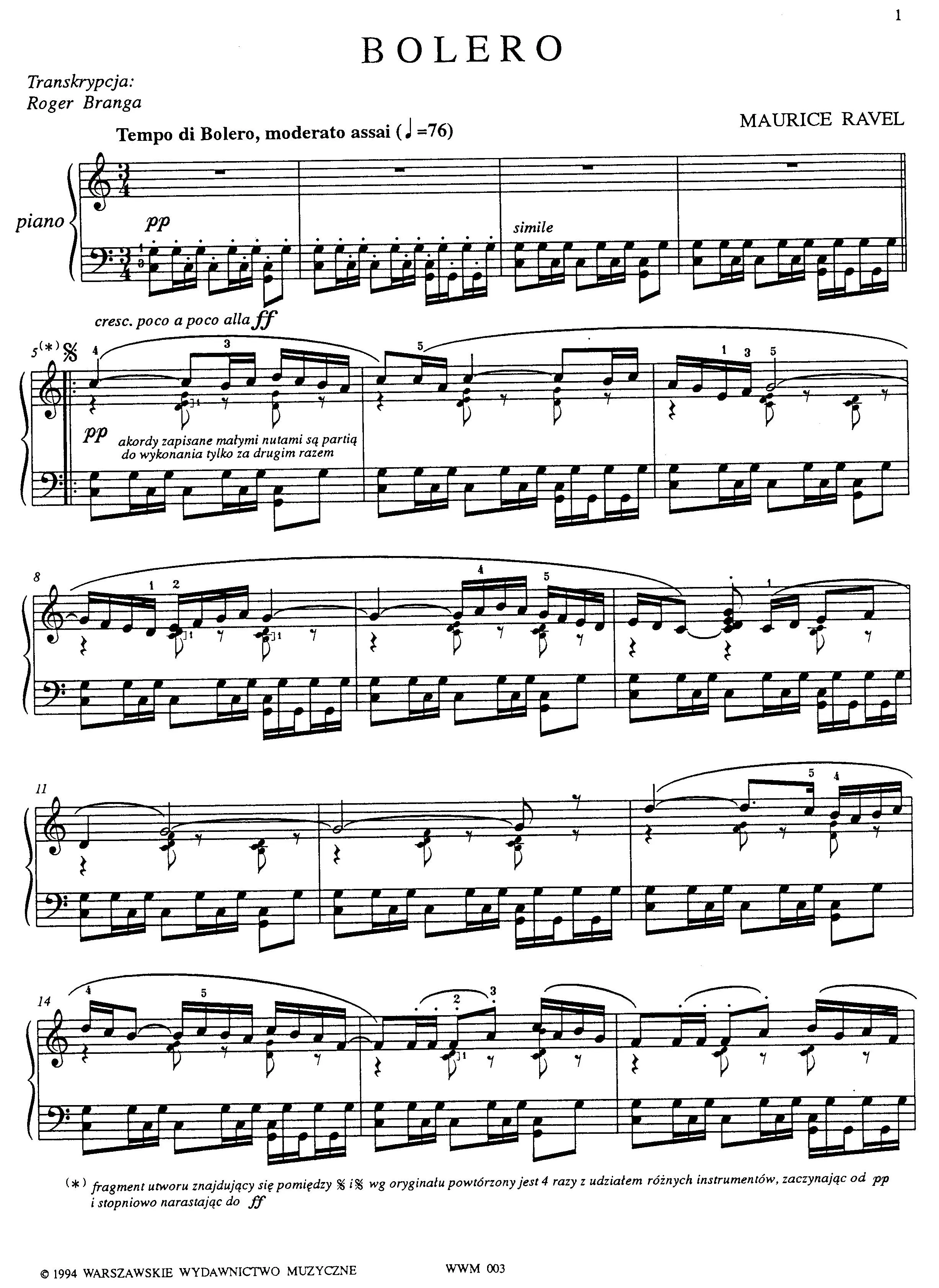 télécharger la partition d'accordéon Boléro (Transcription : Roger Branga) (Piano) au format PDF