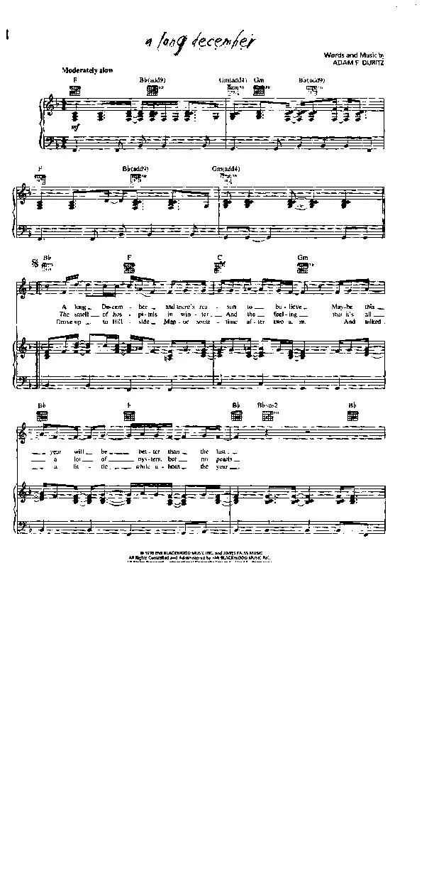 télécharger la partition d'accordéon A long december (Interprète : Counting Crows) (Slow) au format PDF