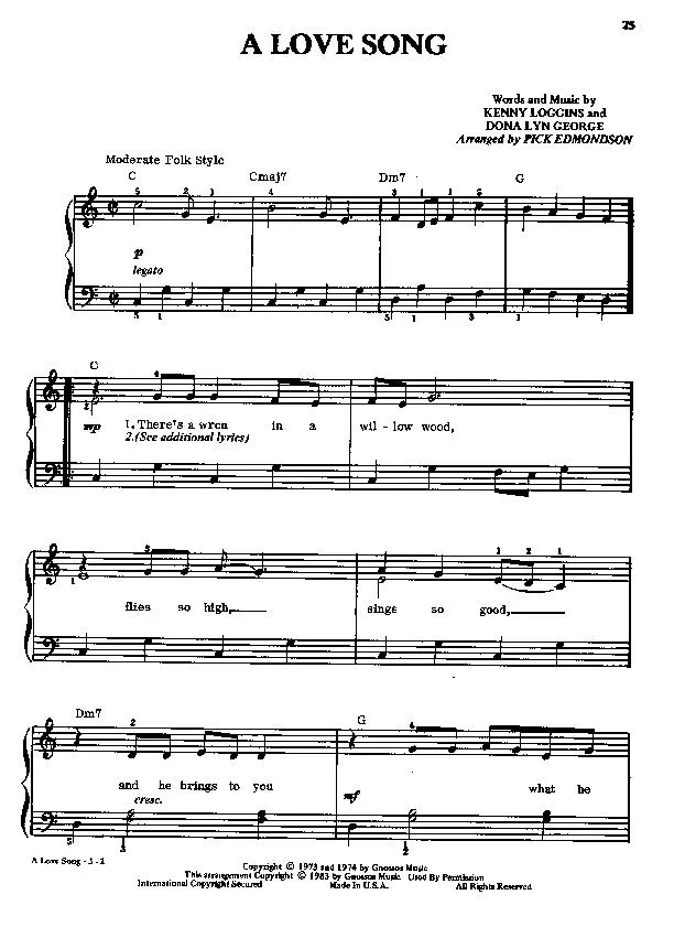 télécharger la partition d'accordéon A love song (Arrangement : Pick Edmonson) (Interprète : Anne Murray) au format PDF