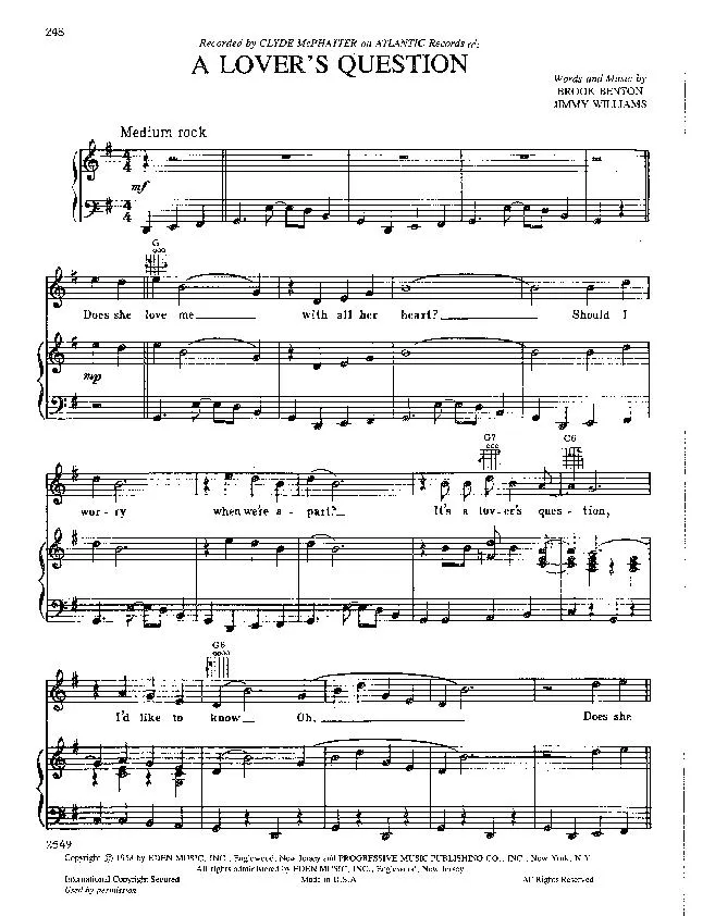 télécharger la partition d'accordéon A lover's question (Interprète : Clyde McPhatter) (Slow Fox) au format PDF