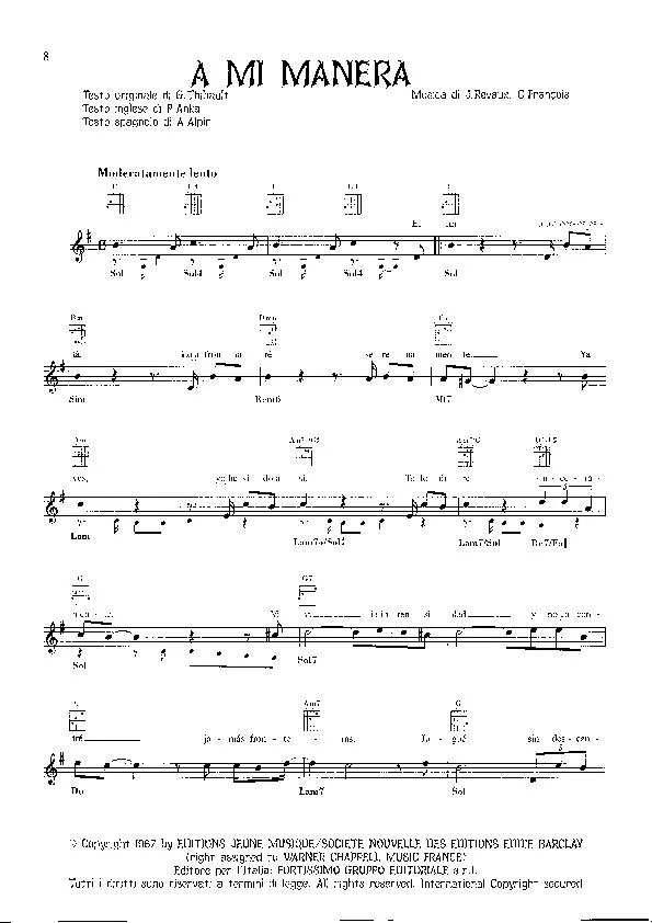 télécharger la partition d'accordéon A mi manera (Comme d'habitude) (My way) (Slow) au format PDF