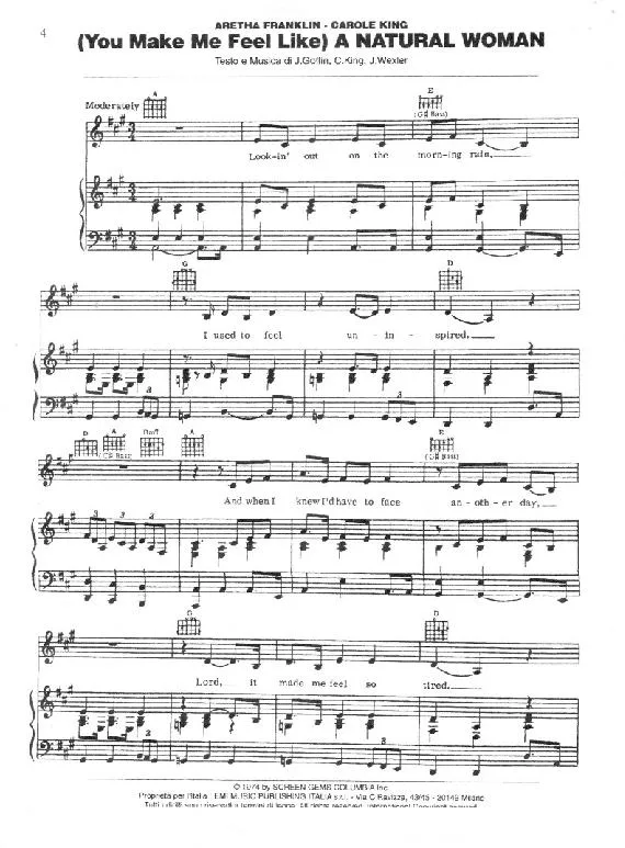 télécharger la partition d'accordéon (You make me feel like) A natural woman (Interprète : Aretha Franklin) (Valse Lente) au format PDF