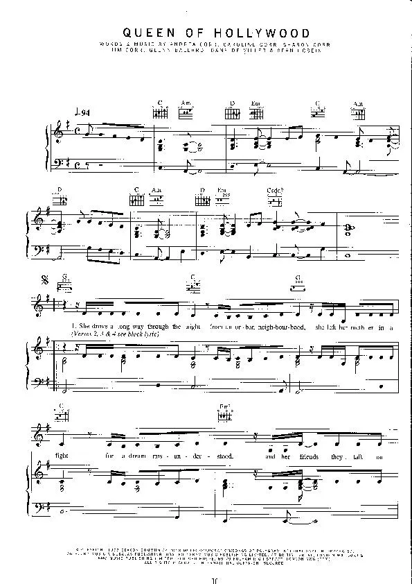 télécharger la partition d'accordéon Queen of Hollywood au format PDF