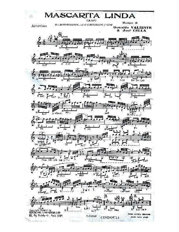 télécharger la partition d'accordéon Mascarita Linda (Tango) au format PDF