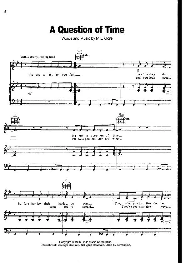 télécharger la partition d'accordéon A question of time (Interprête: Dépêche Mode) (Disco) au format PDF