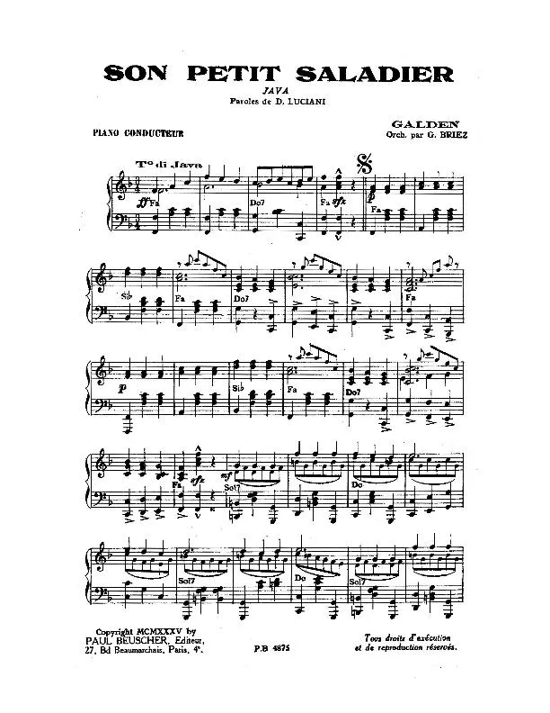 télécharger la partition d'accordéon Son petit saladier (Orchestration : Georges Briez) (Java) au format PDF
