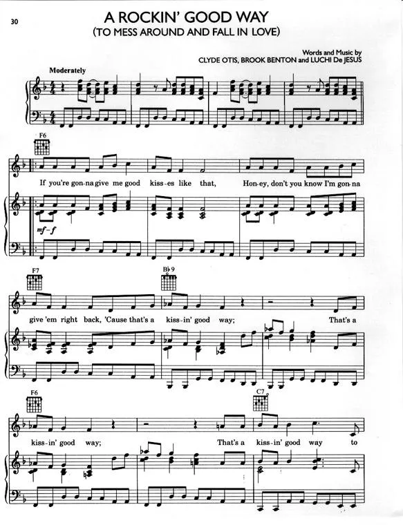 télécharger la partition d'accordéon A rockin' good way (To mess around and fall in love) (Interprète : Dinah Washington et Brook Benton / Bonnie Tyler et Shakin' Stevens) (Medium Swing) au format PDF