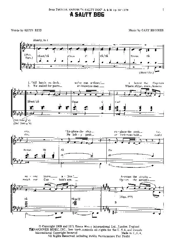 télécharger la partition d'accordéon A salty dog (Interprète : Procol Harum) (Slow) au format PDF
