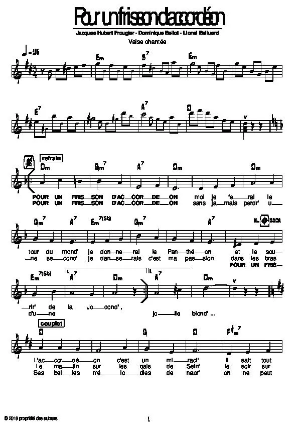 télécharger la partition d'accordéon Pour un frisson d'accordéon (Valse Chantée) au format PDF