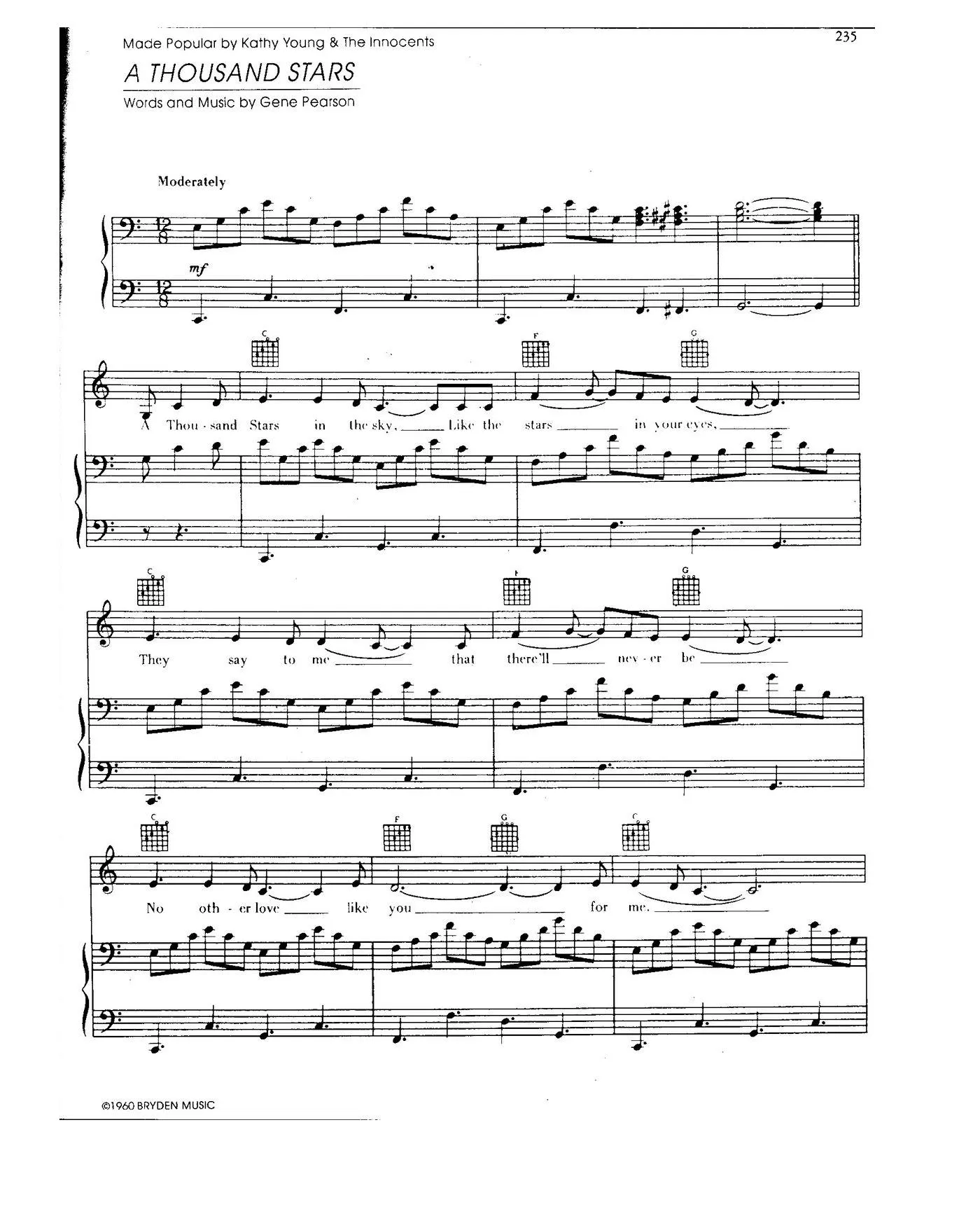 télécharger la partition d'accordéon A thousand stars (Interprète : Kathy Young & The Innocents) (Slow Rock) au format PDF