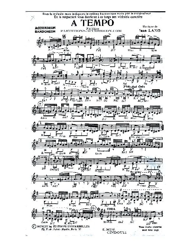 télécharger la partition d'accordéon A Tempo (Tango) au format PDF