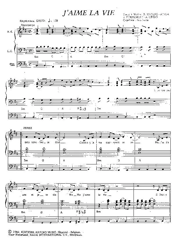télécharger la partition d'accordéon J'aime la vie (Chant : Sandra Kim) (Eurovision : Belgique 1986) (Disco) au format PDF