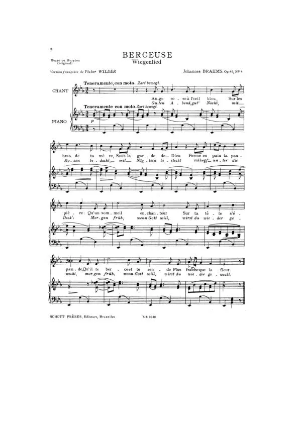 télécharger la partition d'accordéon Berceuse (Wiegenlied Op 49 n°4) au format PDF