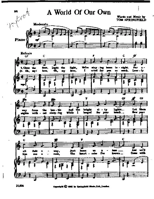 télécharger la partition d'accordéon A world of our own (Interprète : The Seekers) (Fox Trot) au format PDF