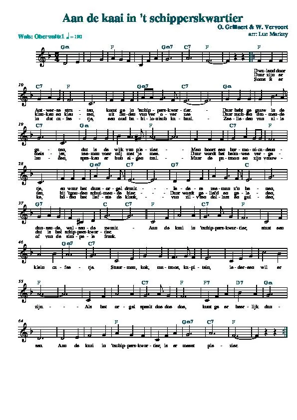 télécharger la partition d'accordéon Aan de kaai in't schipperskwartier (Arrangement : Luc Markey) (Valse) au format PDF