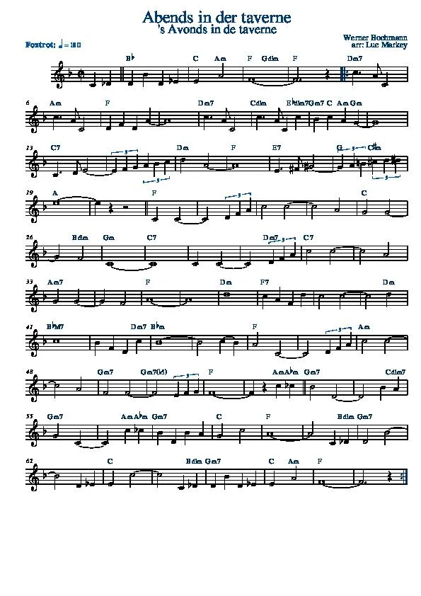 télécharger la partition d'accordéon Abends in der Taverne ('s Avonds in de taverne) (Interprète : Wilhelm Strienz) (Arrangement : Luc Markey) (Fox Trot) au format PDF