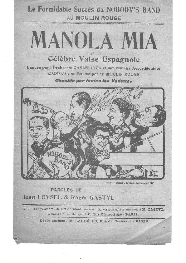 télécharger la partition d'accordéon Manola Mia (Interprètes : Nobody's Band) (Valse Espagnole) au format PDF