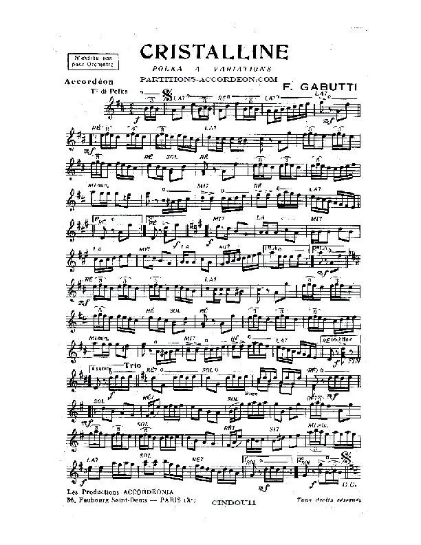 télécharger la partition d'accordéon Cristalline (Polka à Variations) au format PDF