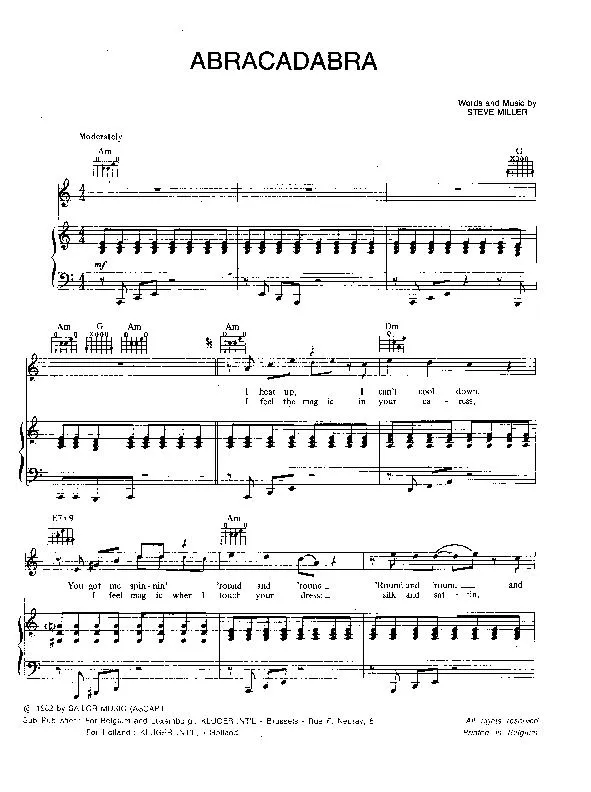 télécharger la partition d'accordéon Abracadabra (Interprète : The Steve Miller Band) (Disco Rock) au format PDF