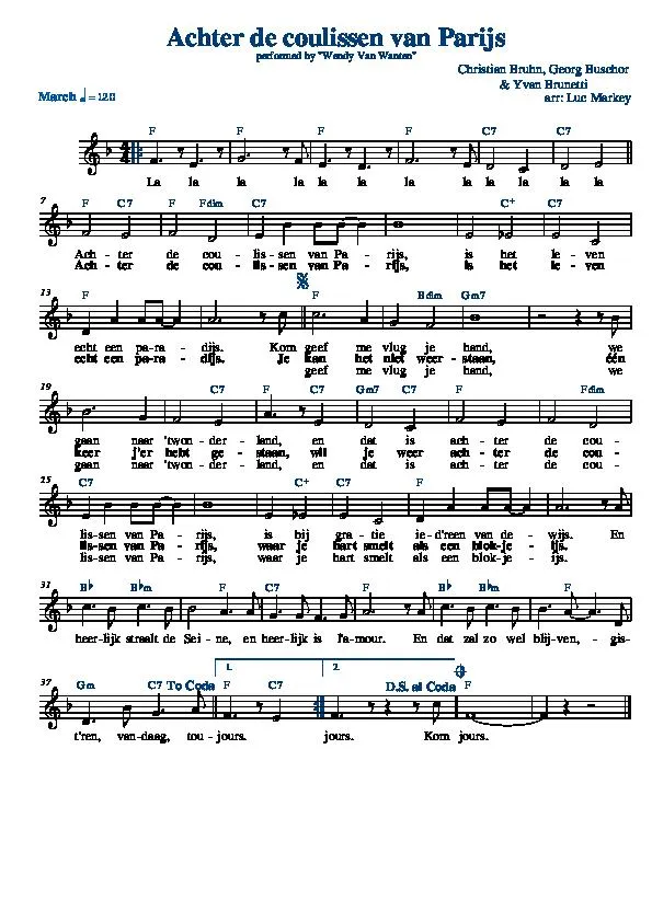 télécharger la partition d'accordéon Achter de coulissen van Parijs (Arrangement : Luc Markey) (Chant : Wendy Van Wanten) (Marche) au format PDF