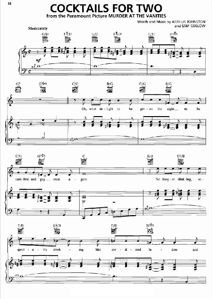 télécharger la partition d'accordéon Cocktails for two (From The Paramount Picture : Murder At The Vanities) au format PDF