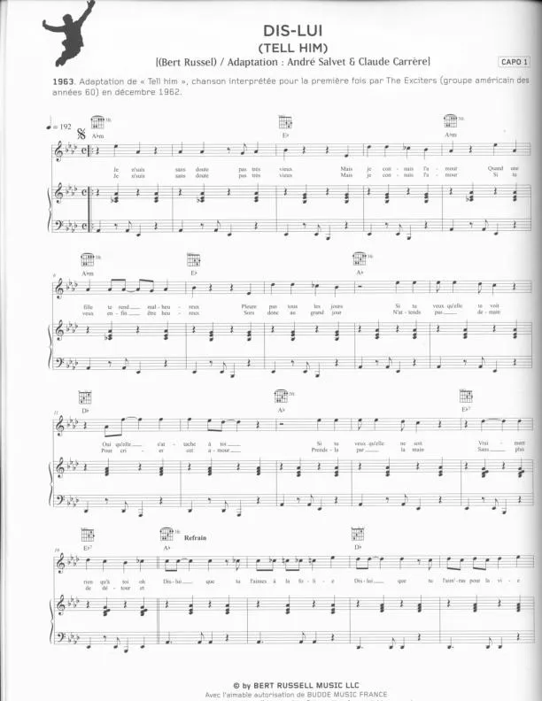 télécharger la partition d'accordéon Dis-lui (Tell him) (Adaptation : André Salvet et Claude Carrère) (Chant : Claude François / The Exciters) au format PDF