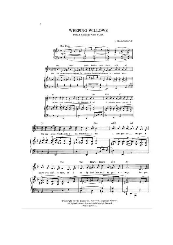 télécharger la partition d'accordéon Weeping Willows (From : A King in New York) (Un roi à New York) (Slow Blues) au format PDF