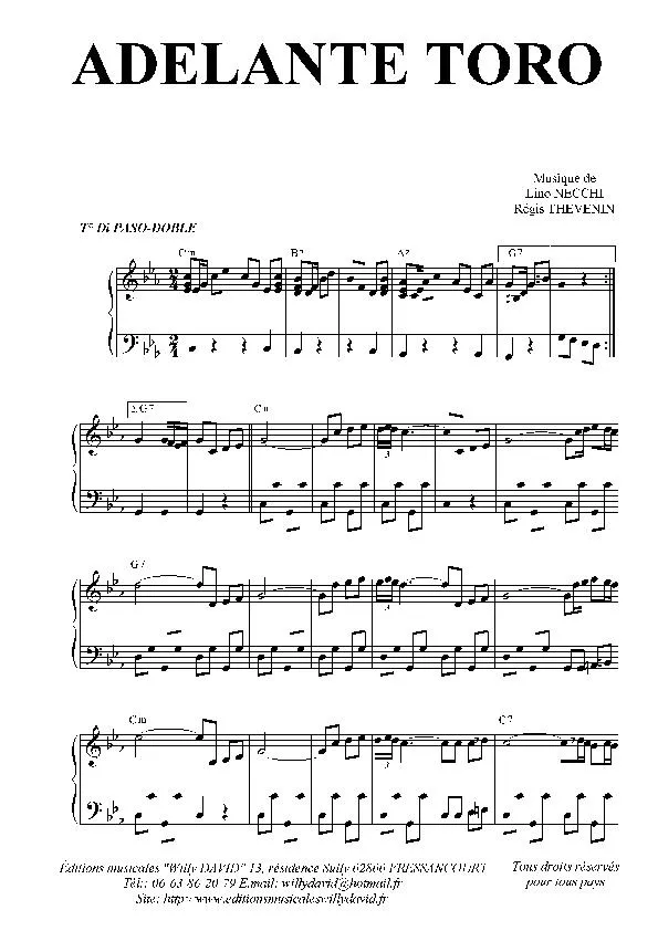 télécharger la partition d'accordéon Adelante Toro (Paso Doble) au format PDF