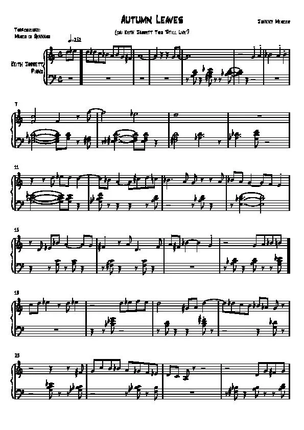 télécharger la partition d'accordéon Autumn leaves (Les Feuilles Mortes) (Transcription : Marco di Gennaro) (Interprète : Keith Jarrett) (Piano) au format PDF
