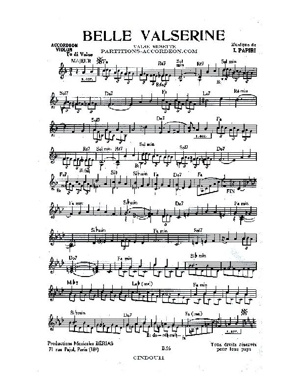 télécharger la partition d'accordéon Belle Valserine (Valse Musette) au format PDF