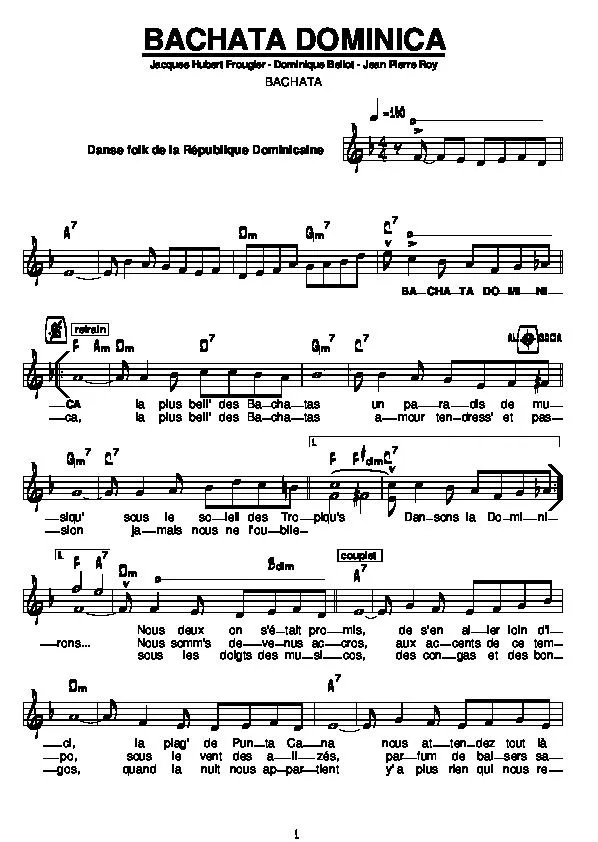 télécharger la partition d'accordéon Bachata Dominica (Folk République Dominicaine) au format PDF