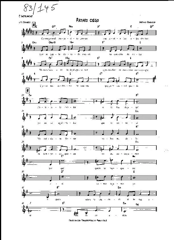 télécharger la partition d'accordéon Pájaro Ciego (Transcription : Pablo Valle) (Tango) au format PDF