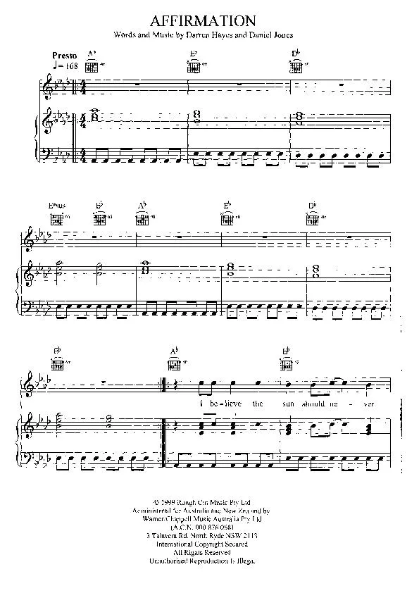 télécharger la partition d'accordéon Affirmation (Interprète : Savage Garden) (Disco Rock) au format PDF