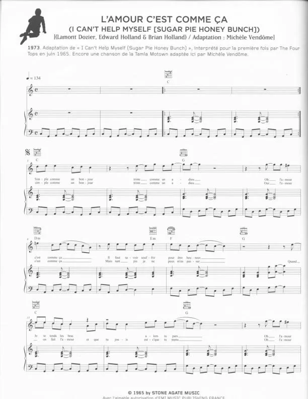 télécharger la partition d'accordéon L'amour c'est comme ça (I Can't Help Myself [Sugar Pie Honey Bunch]) (Adaptation : Michèle Vendôme) (Chant : Claude François / The Four Tops) au format PDF