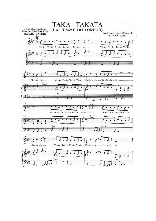 télécharger la partition d'accordéon Taka Takata (La femme du toréro) (Chant : Joe Dassin) au format PDF
