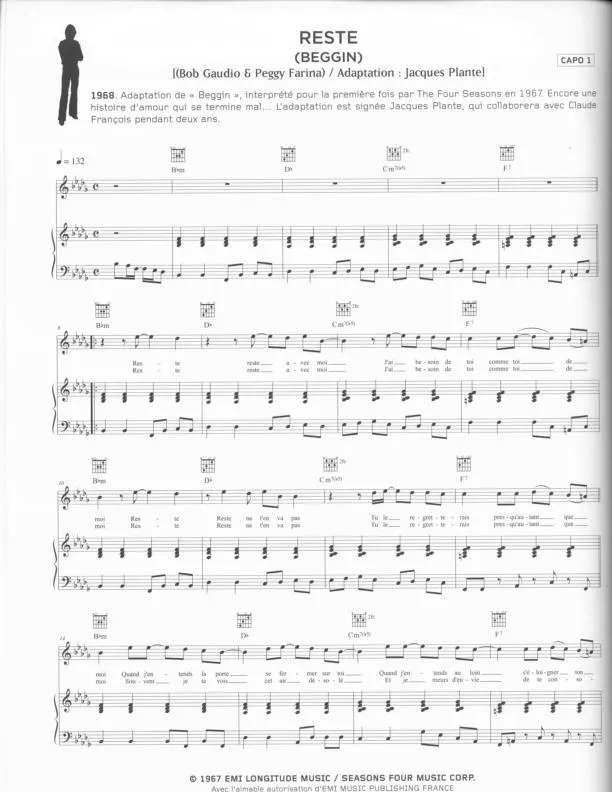 télécharger la partition d'accordéon Reste (Beggin) (Adaptation : Jacques Plante) (Chant : Claude François / The Four Seasons) au format PDF