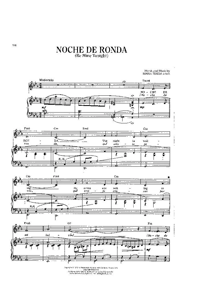 télécharger la partition d'accordéon Noche de ronda (Be mine tonight) au format PDF