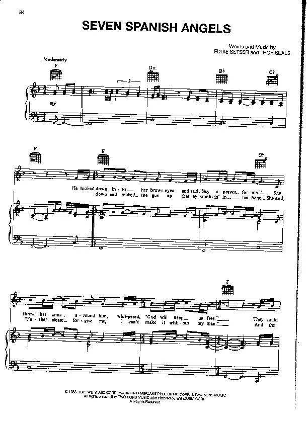 télécharger la partition d'accordéon Seven Spanish angels (Interprète : Ray Charles & Willie Nelson) (Slow) (Country) au format PDF