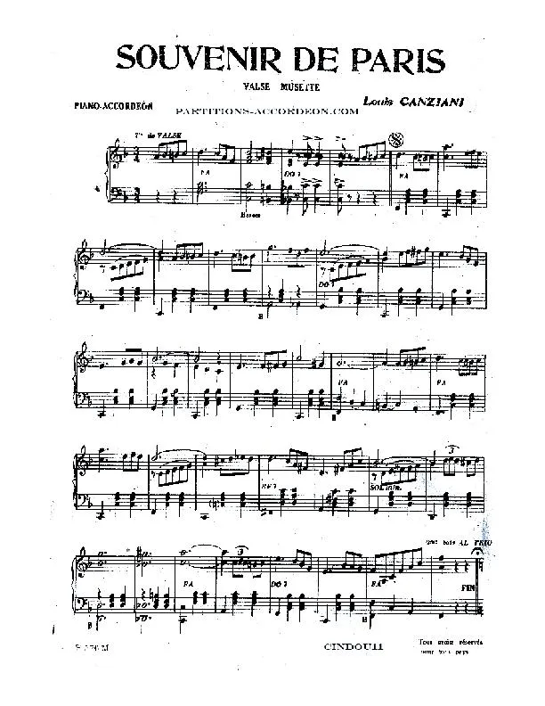 télécharger la partition d'accordéon Souvenir de Paris (Valse Musette) au format PDF