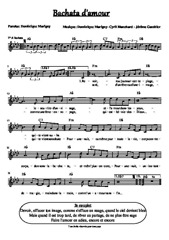 télécharger la partition d'accordéon Bachata d'amour au format PDF