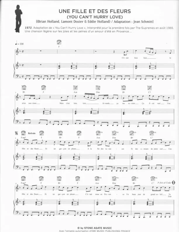 télécharger la partition d'accordéon Une fille et des fleurs (You Can't Hurry Love) (Adaptation : Jean Schmitt) (Chant : Claude François / The Supremes) au format PDF