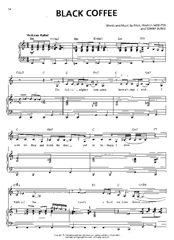 télécharger la partition d'accordéon Black Coffee (Interprète : Ella Fitzgerald) (Slow Blues) au format PDF