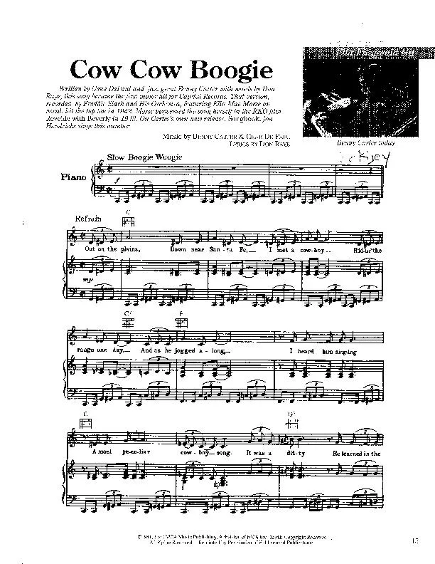 télécharger la partition d'accordéon Cow cow boogie (Interprète : Ella Mae Morse with Freddie Slack's Orchestra / Ella Fitzgerald & Ink Spots) au format PDF