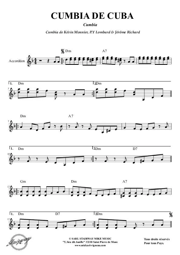 télécharger la partition d'accordéon Cumbia de Cuba au format PDF
