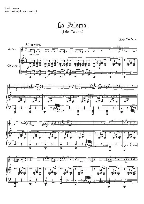 télécharger la partition d'accordéon La Paloma (Die Taube) (Tango) au format PDF