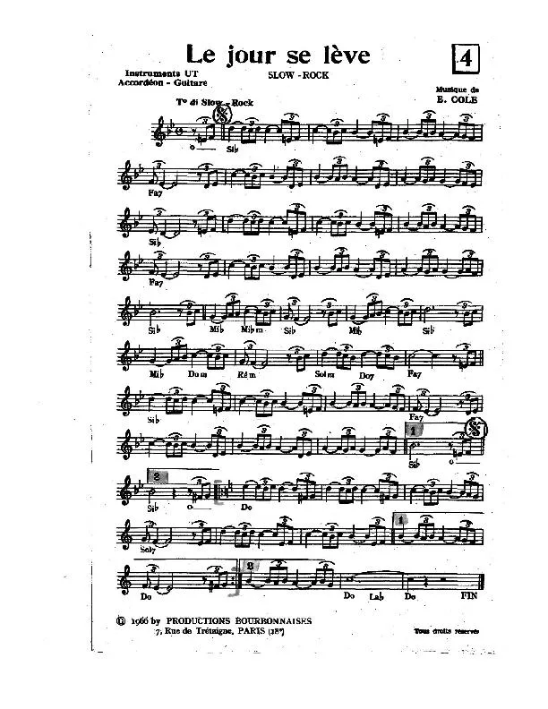 télécharger la partition d'accordéon Le jour se lève (Slow Rock) au format PDF
