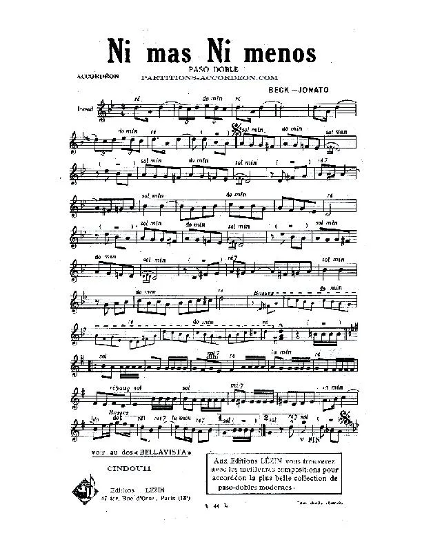 télécharger la partition d'accordéon Ni mas Ni menos (Ni plus Ni moins) (Orchestration) (Paso Doble) au format PDF